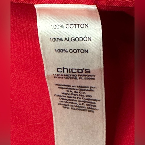 Chicos Red Button Down Long Sleeve No Iron Blouse Size 1 Medium - Picture 4 of 7